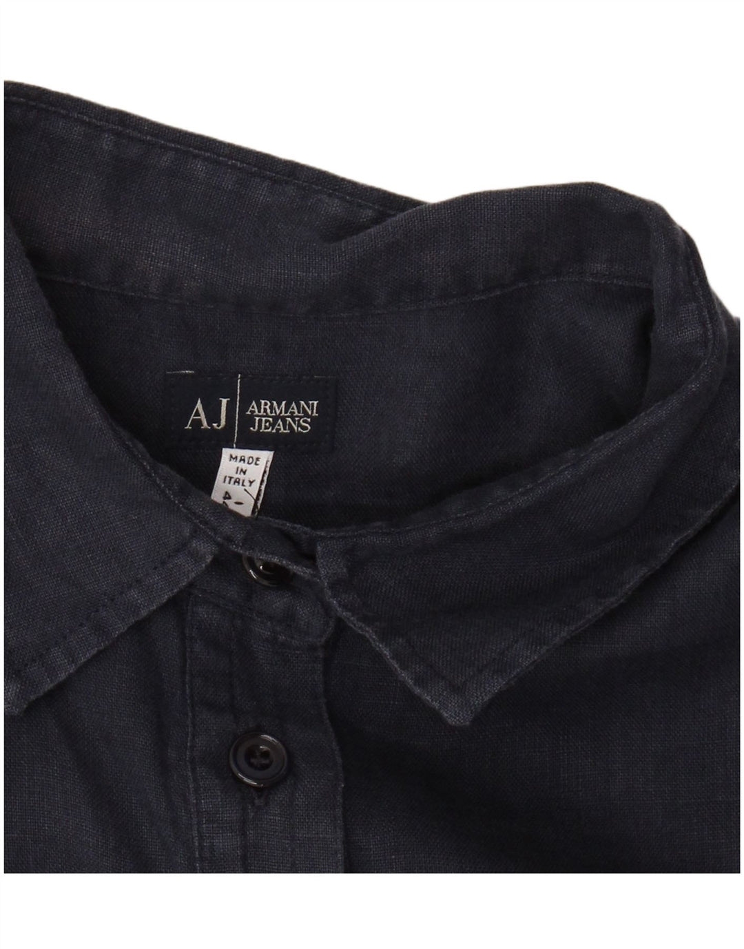 ARMANI JEANS Camicia a maniche corte da donna UK 14 Lino blu navy medio