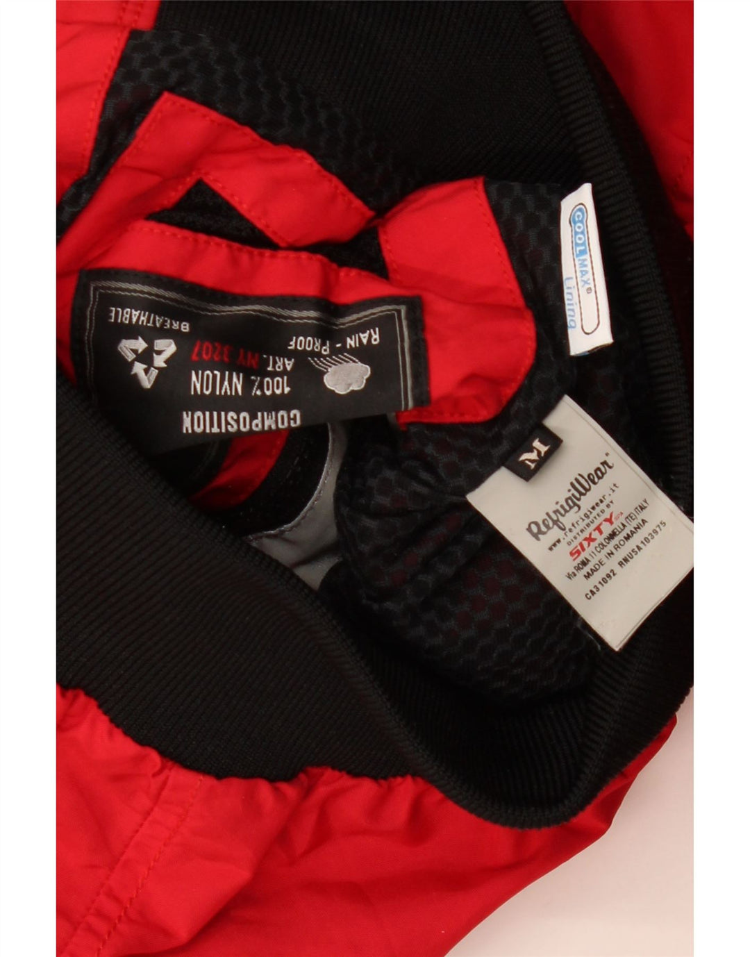 REFRIGIWEAR Giubbotto bomber corto con cappuccio da donna UK 12 rosso medio poliammide