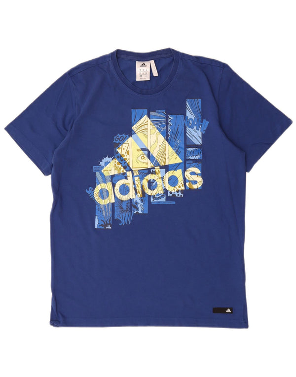 T-shirt grafica Adidas Climalite da uomo, media, in cotone blu navy