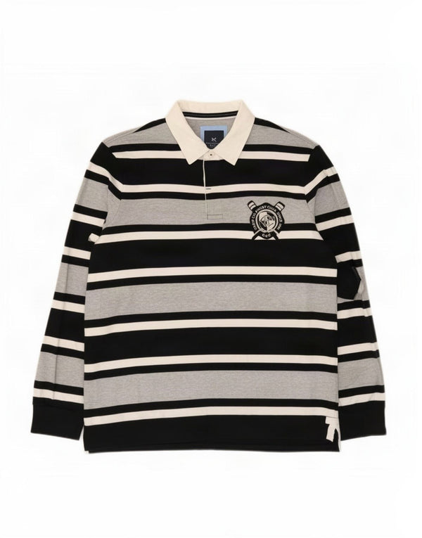Crew Clothing Polo da rugby da uomo a maniche lunghe grande in cotone a righe grigie