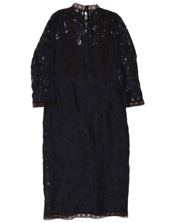 Abito lungo in pizzo trasparente da donna Zara UK 12 medio blu navy floreale