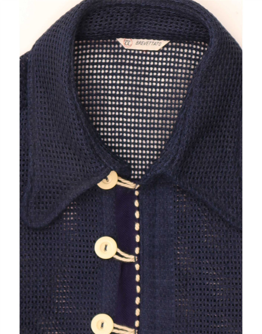 Camicia vintage da uomo a maniche corte trasparente piccola blu navy