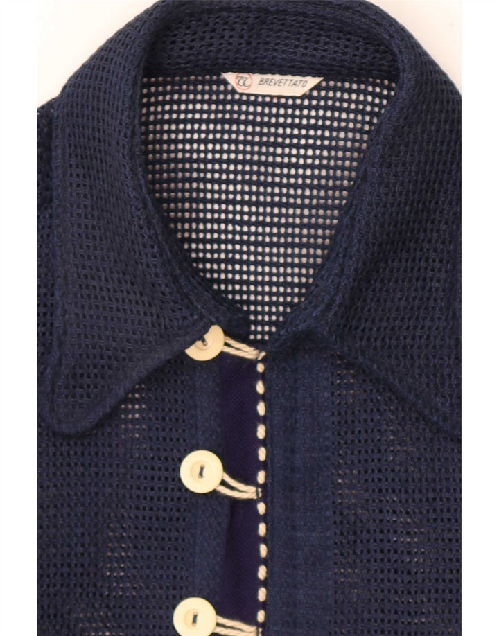 Camicia vintage da uomo a maniche corte trasparente piccola blu navy