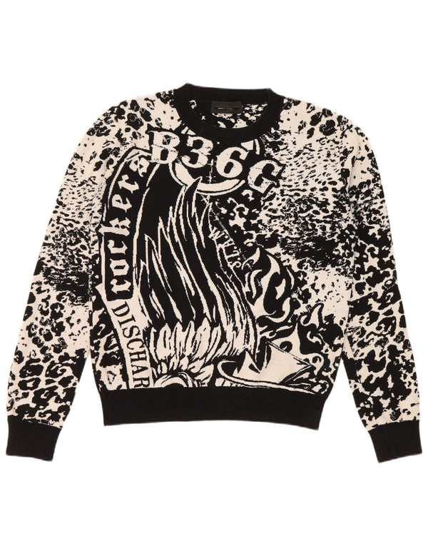 Maglione maglione girocollo da donna Diesel UK 10 piccola stampa animalier nera