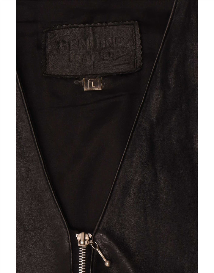 Gilet in pelle da uomo vintage grande in pelle nera