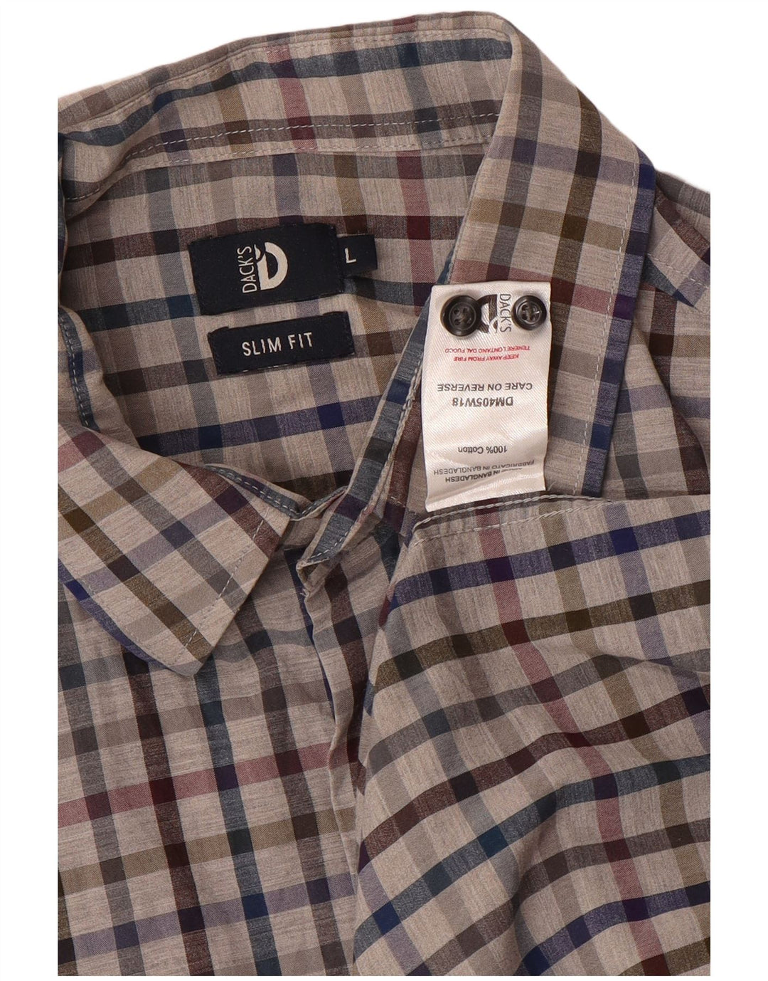 Camicia slim fit da uomo di Dack in cotone a quadri grigi grandi