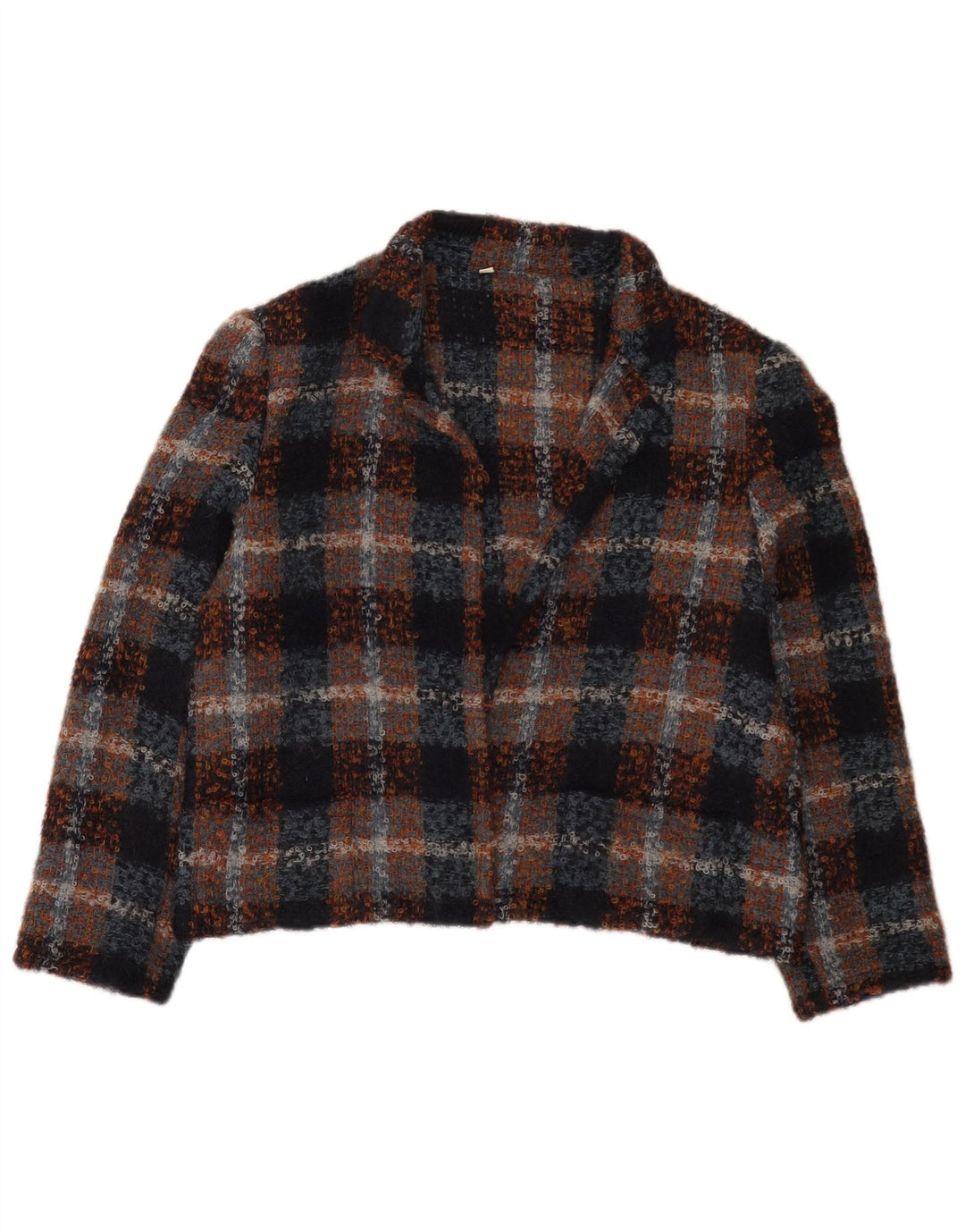 Giacca Bolero aperto da donna vintage IT 48 XL in lana a quadri multicolore