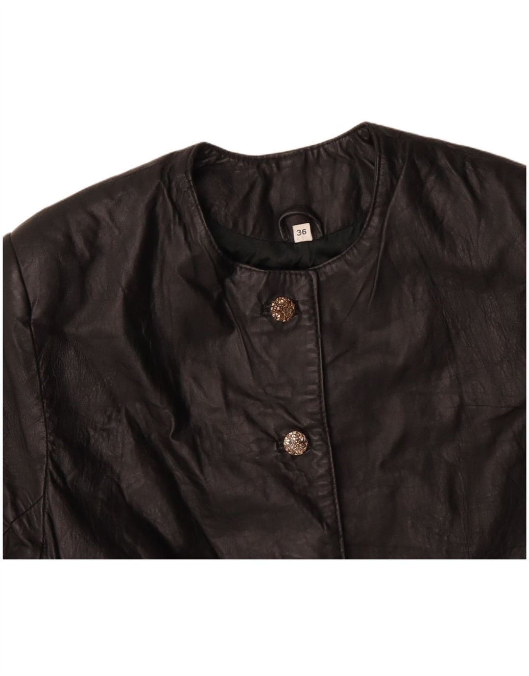 Giacca Bolero in pelle oversize da donna VINTAGE EU 36 piccola in pelle nera