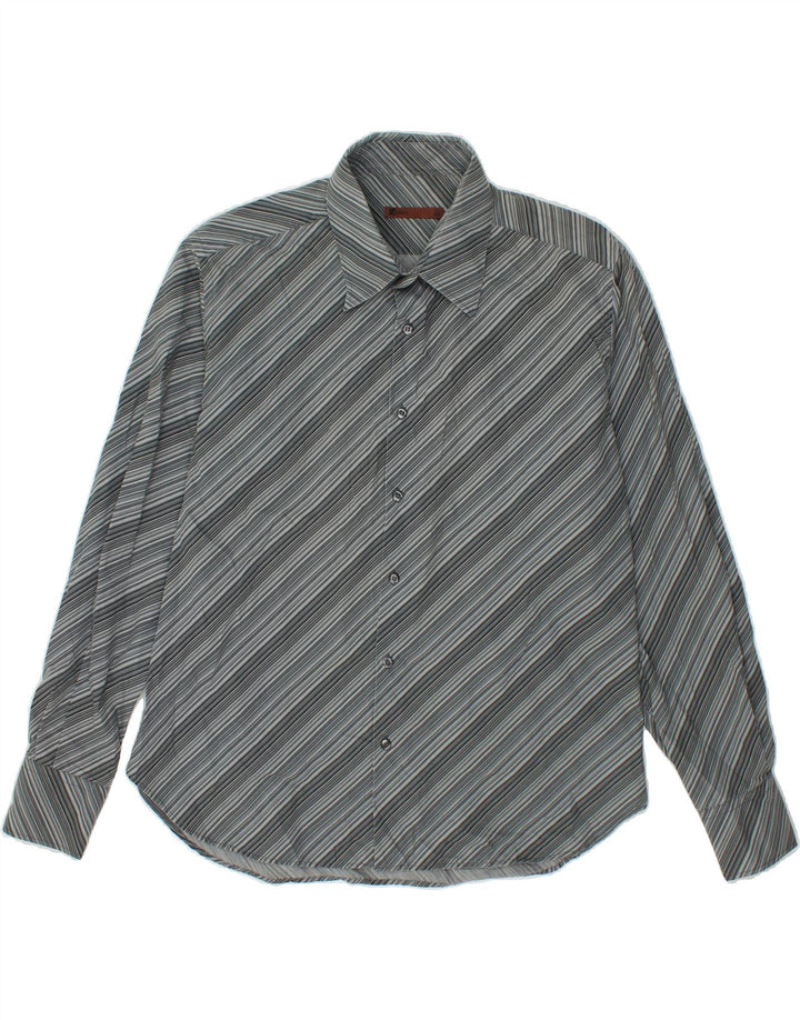 JULES Mens Shirt Size 45 46 XL Grey Striped Cotton Vintage Jules and Second-Hand Jules from Messina Hembry 