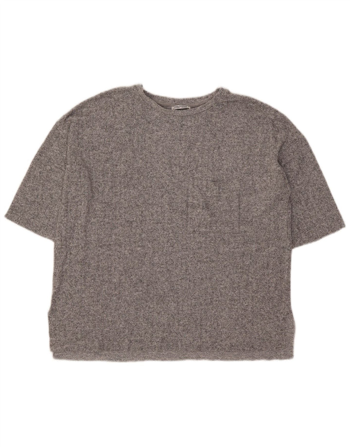 T-shirt oversize da donna Zara Top UK 10 piccola viscosa chiazzata grigia