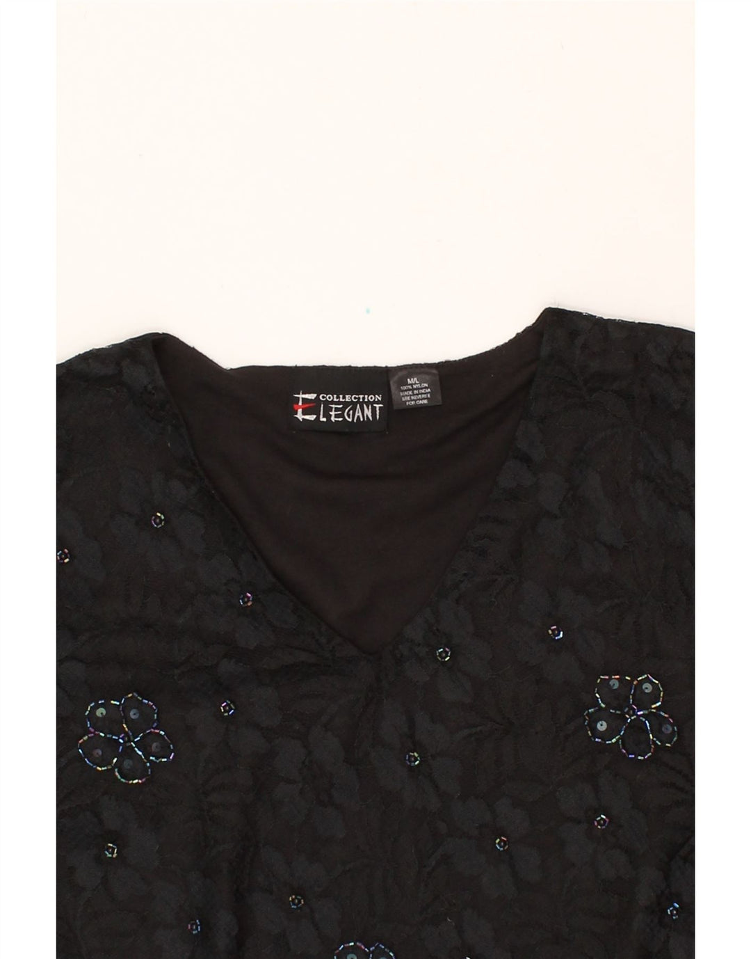 VINTAGE Womens Blouse Top UK 14 Medium Black Floral Nylon Vintage Vintage and Second-Hand Vintage from Messina Hembry 
