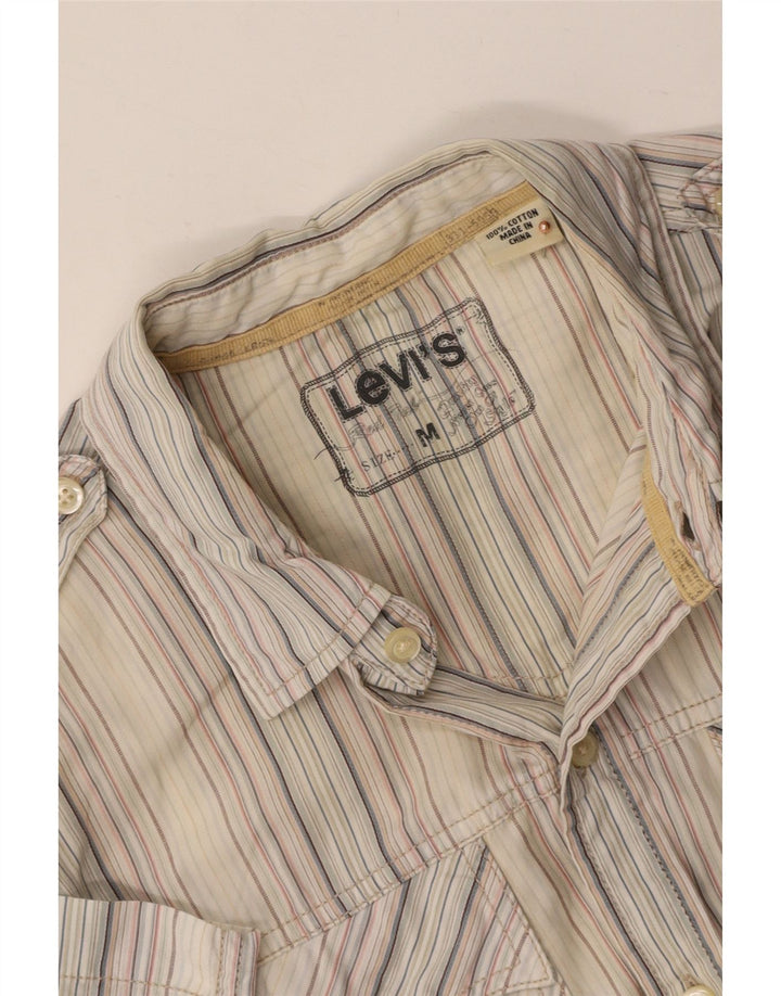 LEVI'S Mens Short Sleeve Shirt Medium Off White Striped Cotton