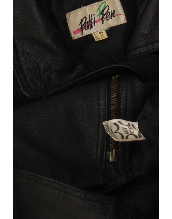 Giacca da motociclista in pelle da donna vintage UK 10 piccola in pelle nera