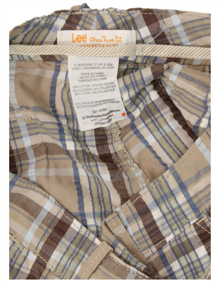 Pantaloncini chino da donna Lee US 12 grandi W34 cotone a quadri beige