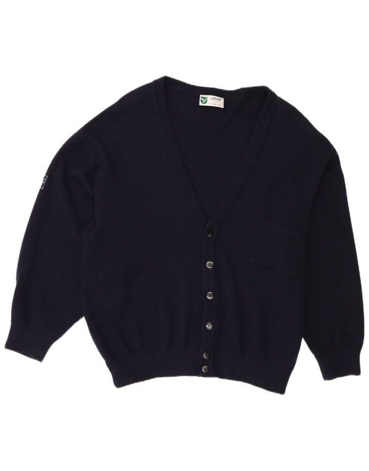 Maglione cardigan da uomo Milano EU 52 grande lana vergine blu navy