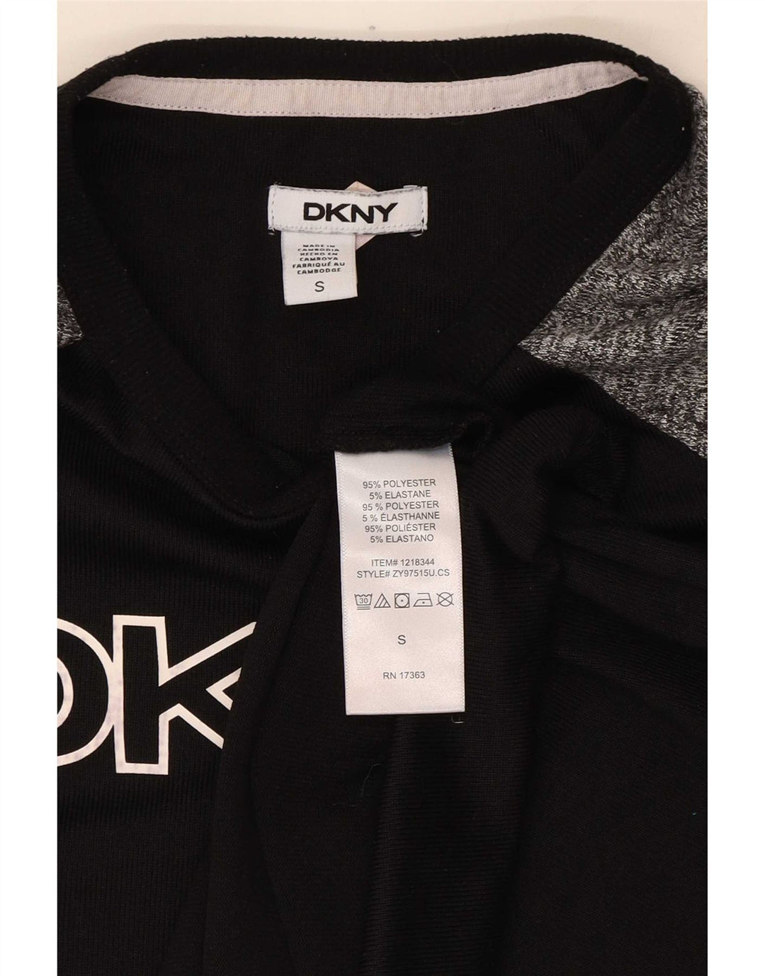 Dkny Top grafico da donna a maniche lunghe UK 10 Small Nero Colourblock Poliestere