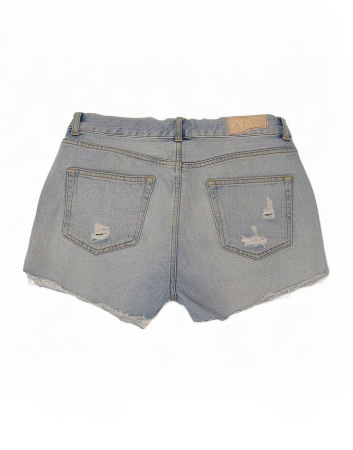 Pantaloncini di jeans invecchiati Zara da donna EU 38 piccoli W28 blu