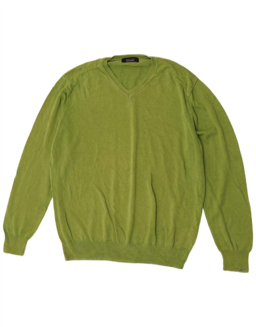 Maglione Zara da uomo con scollo a V XL in cotone verde