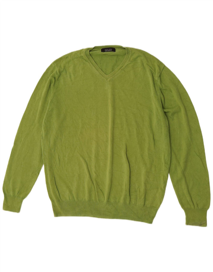 Maglione Zara da uomo con scollo a V XL in cotone verde