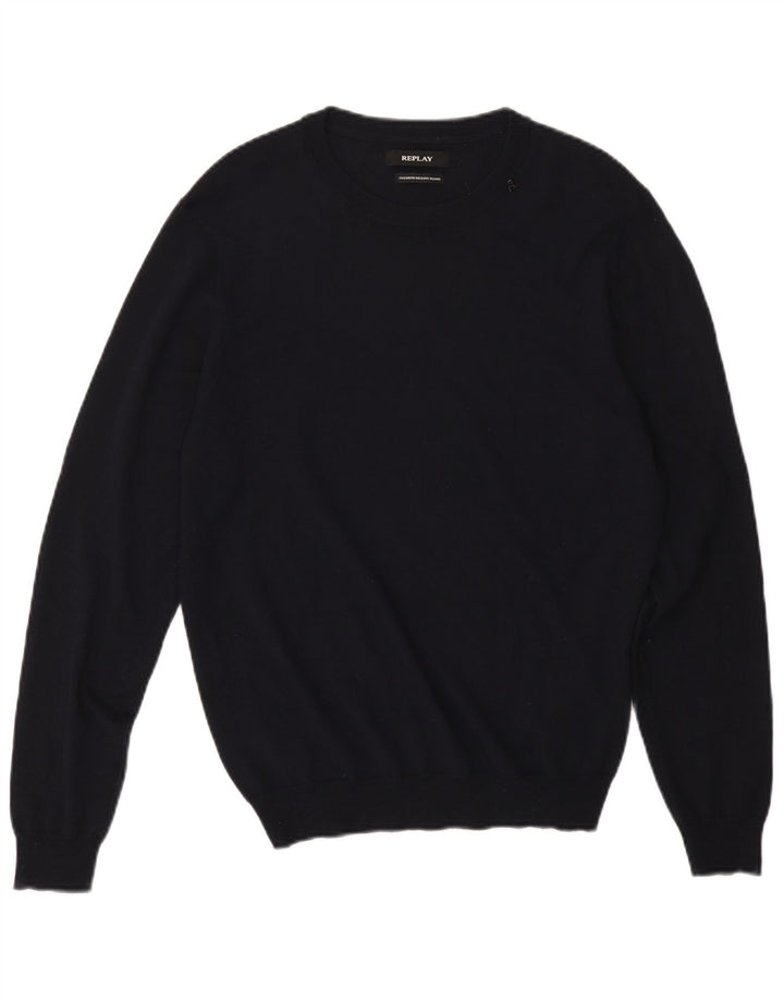 Replay Maglione da uomo girocollo in lana merino medio blu navy