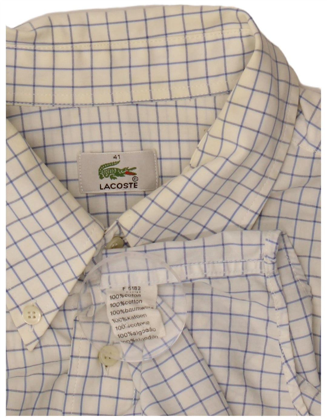 Camicia da uomo LACOSTE taglia 41 grande cotone a quadri bianchi