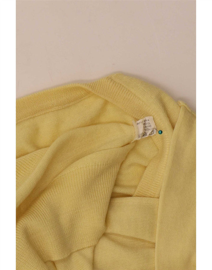 Maglione vintage da uomo con scollo a V in lana gialla media