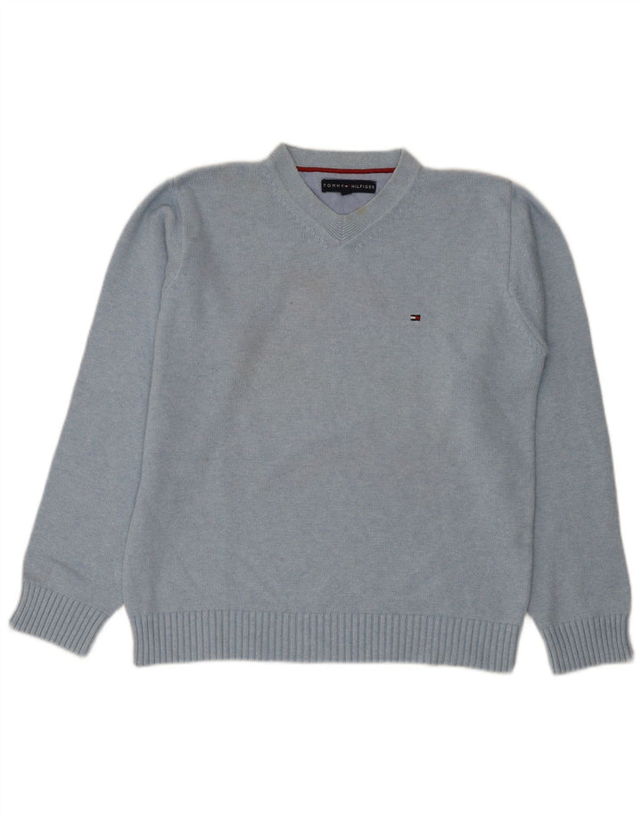 Maglione maglione con scollo a V da uomo Tommy Hilfiger in cotone blu medio