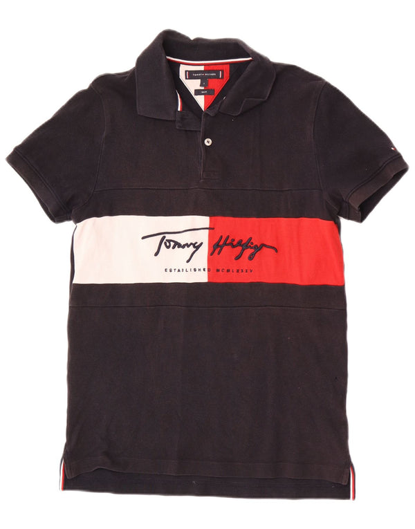 Polo slim fit grafica da uomo Tommy Hilfiger piccola color block nera