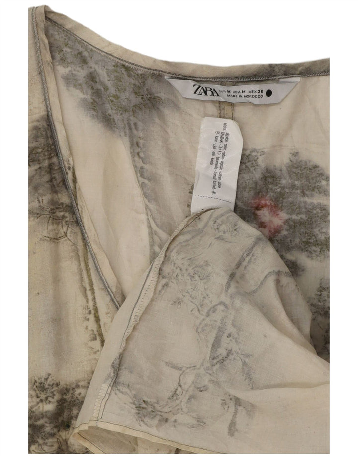 Abito basico senza maniche da donna Zara UK 12 cotone floreale bianco sporco medio