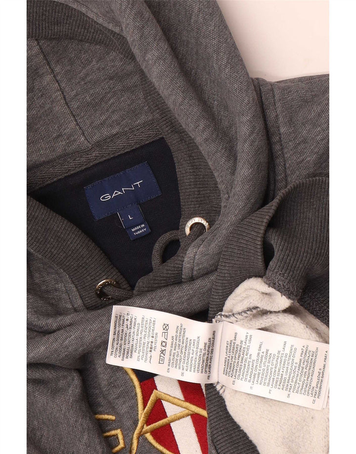 Gant Felpa con cappuccio grafica da uomo, grande, in cotone grigio