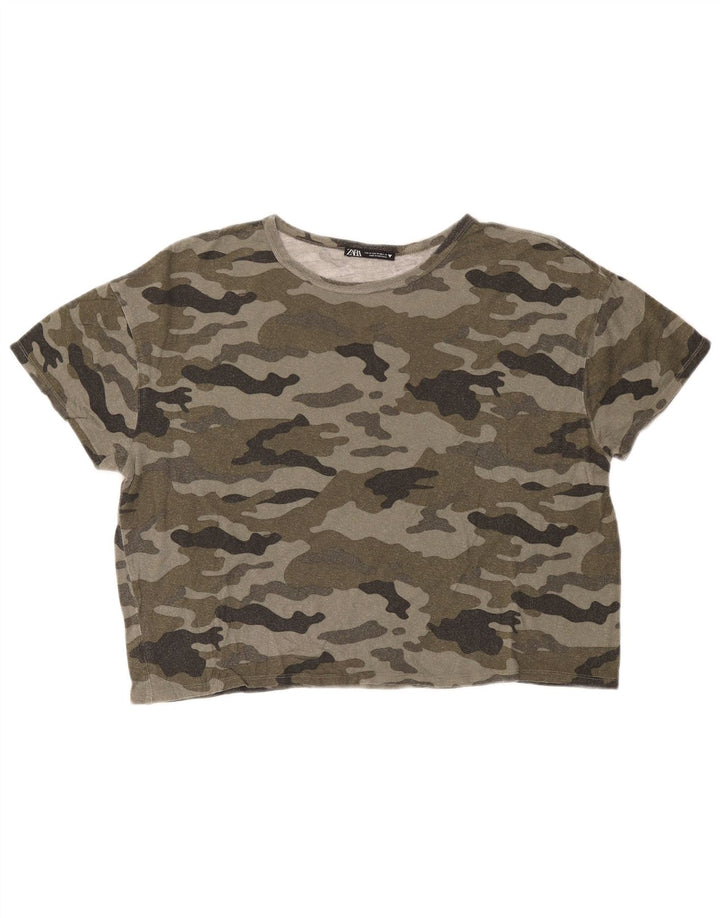 T-shirt corta oversize da donna Zara UK 14 verde medio mimetico
