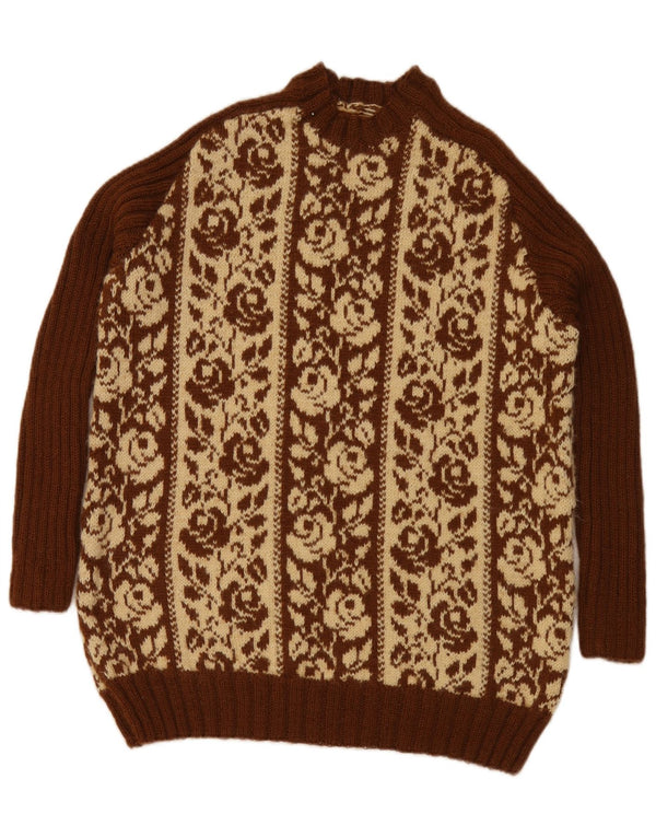 Maglione maglione girocollo da donna vintage UK 18 XL marrone floreale