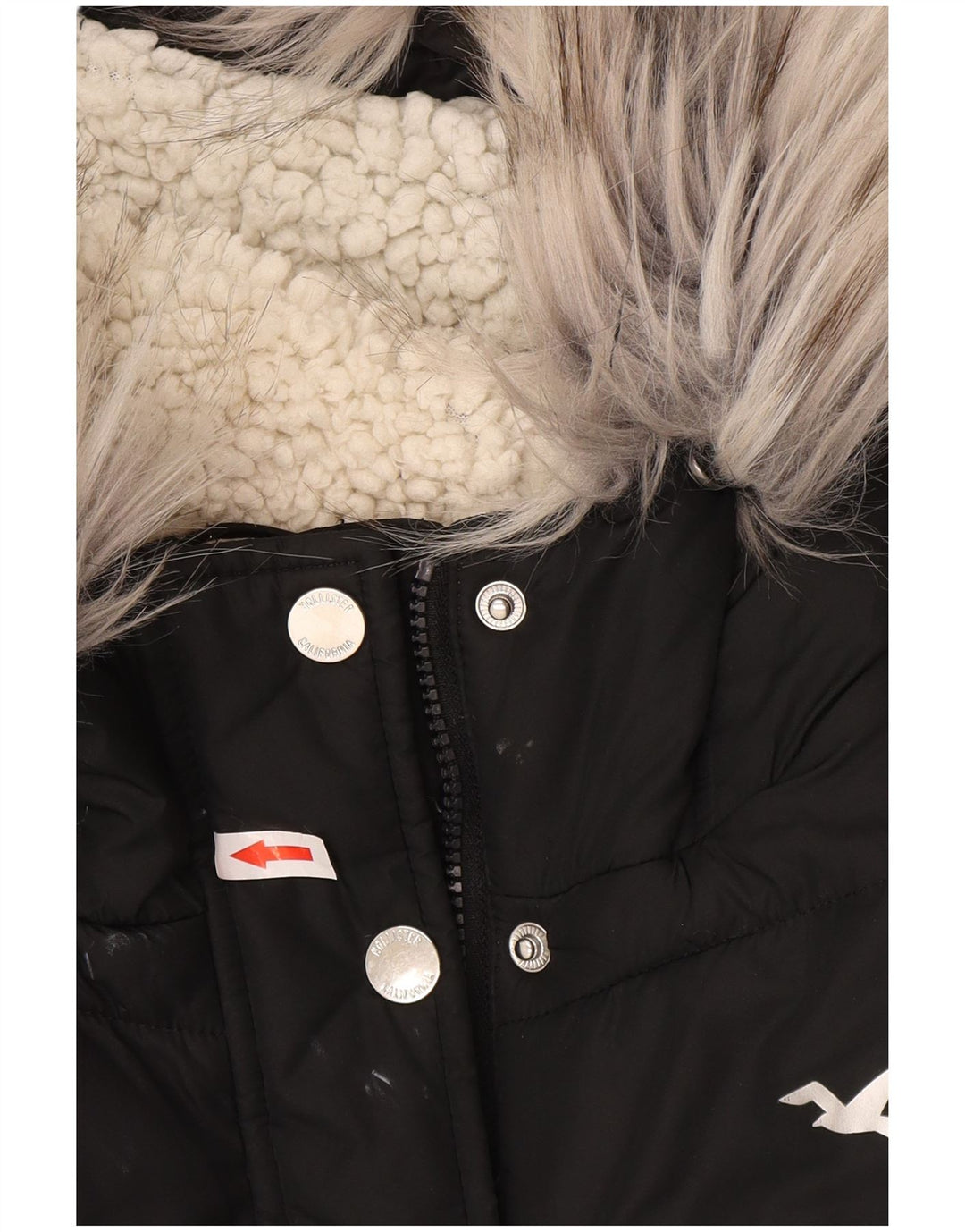 Cappotto imbottito in sherpa con cappuccio da donna Hollister UK 14 poliestere nero medio
