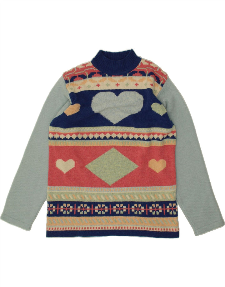 VINTAGE Womens Turtle Neck Jumper Sweater UK 14 Medium Blue Geometric Vintage Vintage and Second-Hand Vintage from Messina Hembry 