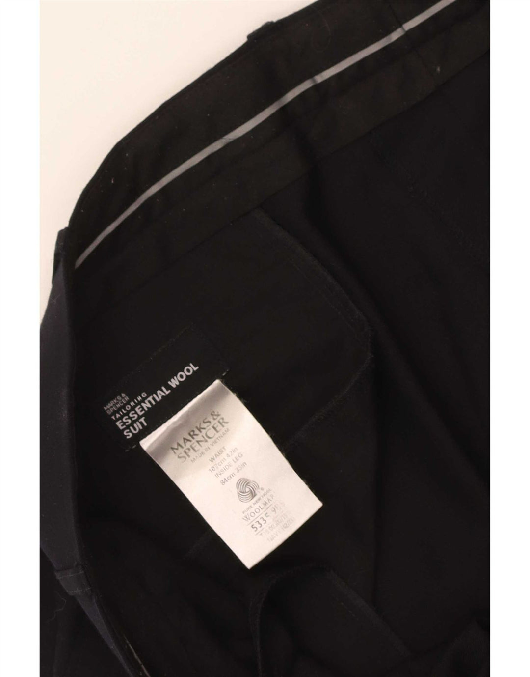 Pantaloni da abito dritti da uomo Marks & Spencer W42 L33 lana blu navy