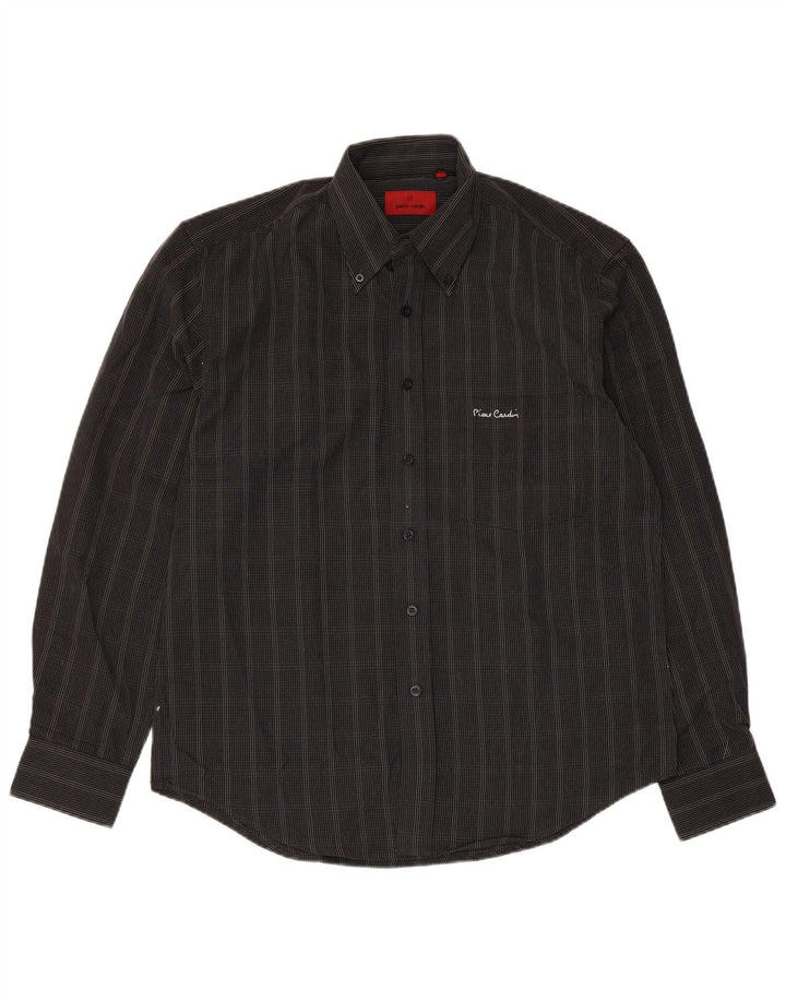 Camicia da uomo Pierre Cardin a quadri neri medi in poliestere