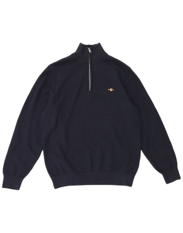 Gant Maglione da uomo con zip e collo grande in cotone blu navy