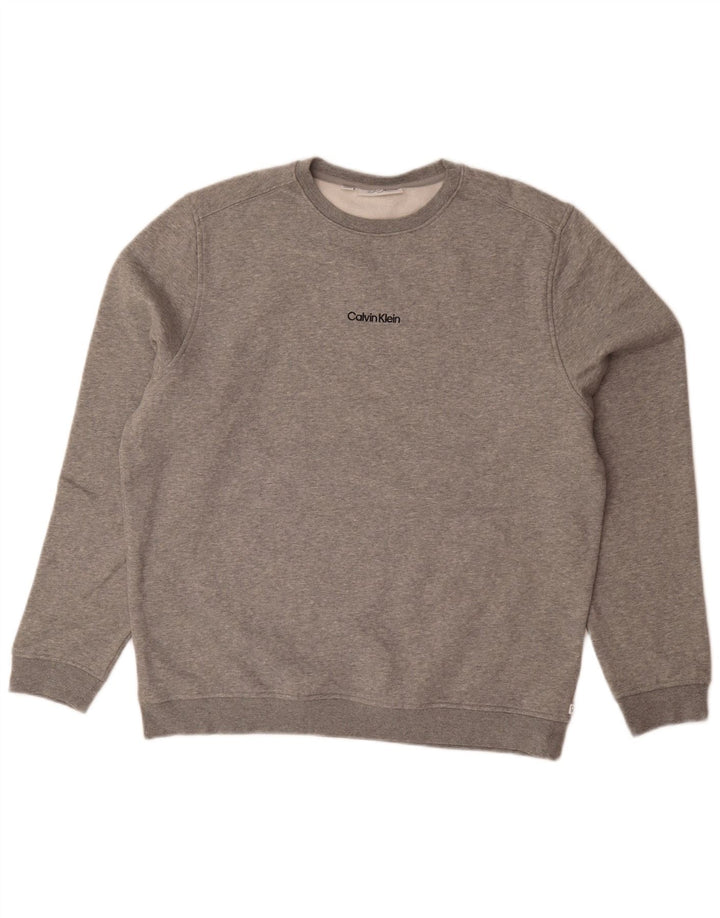 Felpa da golf da uomo Calvin Klein, maglione XL, cotone chiazzato grigio