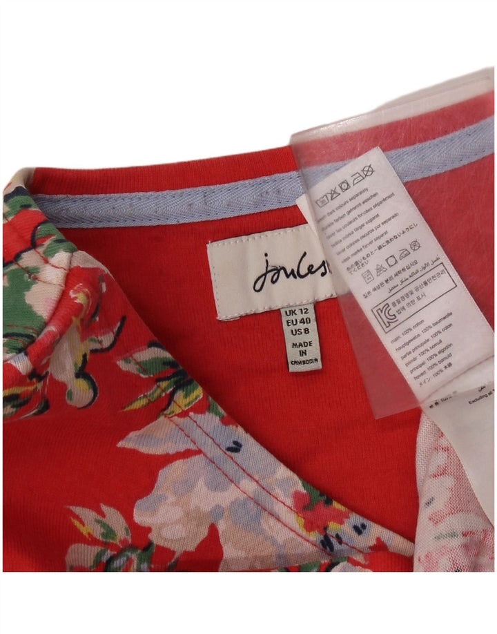 JOULES Top da donna a maniche lunghe UK 12 Cotone floreale rosso medio