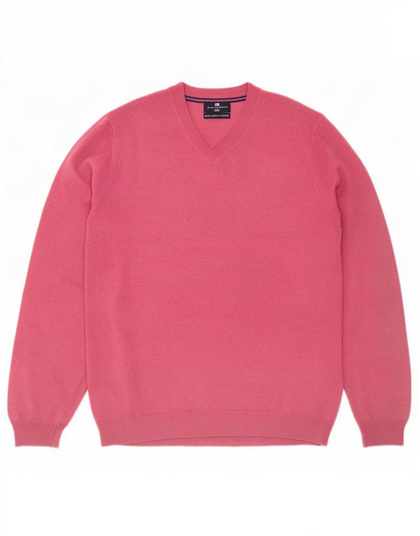Marks & Spencer Maglione da uomo con scollo a V blu Harbour, grande lino rosa