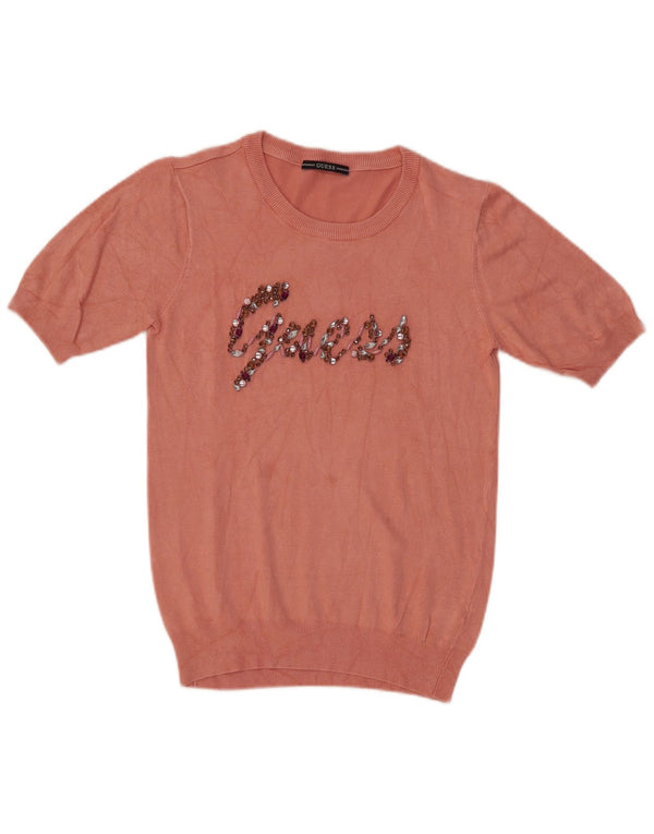 Maglione maglione girocollo con grafica da donna Guess UK 14 Rosa medio