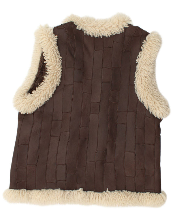 Gilet vintage da donna in pelle Sherpa EU 46 XL Marrone
