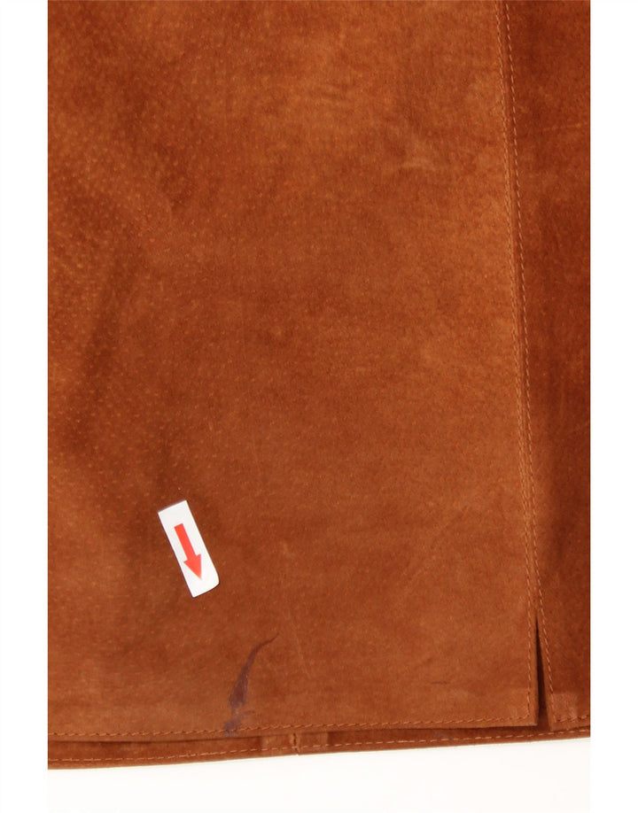 Gonna vintage in pelle scamosciata da donna W28 in pelle marrone medio