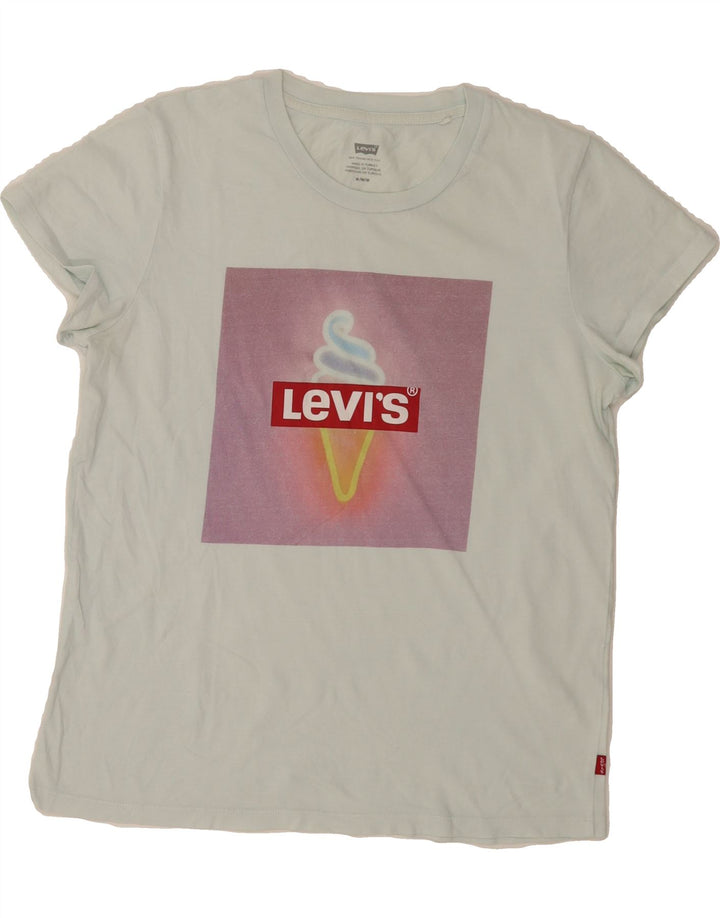 LEVI'S Womens Graphic T-Shirt Top UK 12 Medium Off White Vintage Levi's and Second-Hand Levi's from Messina Hembry 