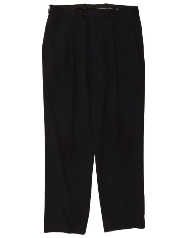 Pantaloni da abito con pegging da uomo Marks & Spencer W34 L31 poliestere blu navy