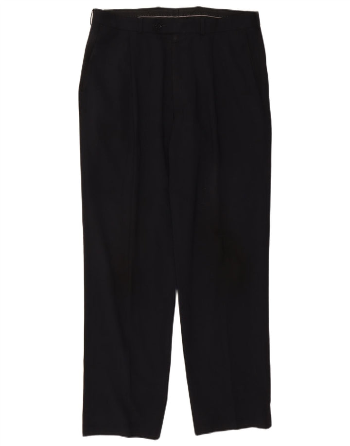 Pantaloni da abito con pegging da uomo Marks & Spencer W34 L31 poliestere blu navy