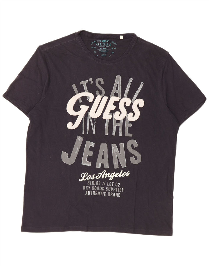 T-shirt grafica da uomo Guess Top XL in cotone blu navy