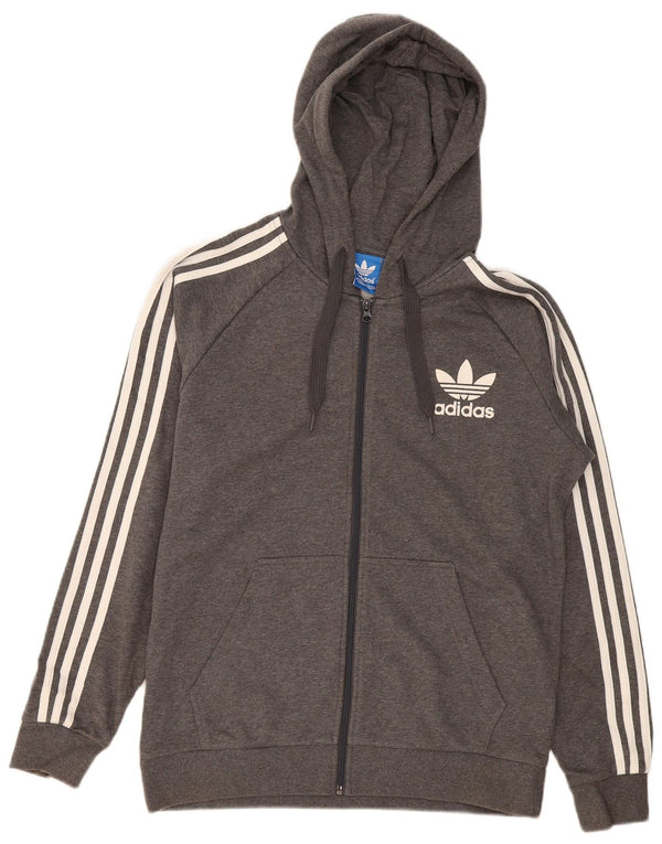Felpa con cappuccio con zip grafica Adidas da uomo grande in cotone grigio