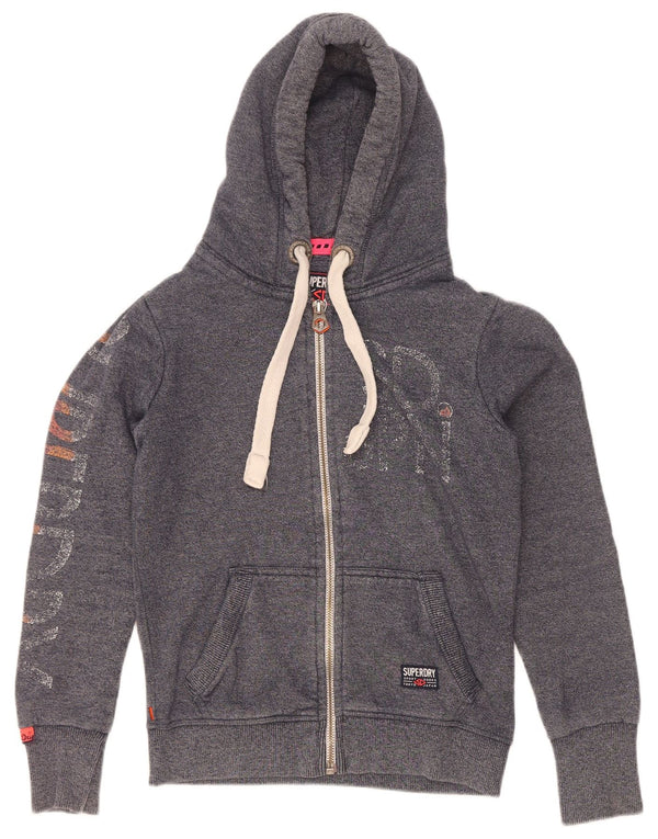 Superdry Womens Graphic Zip Hoodie Sweater UK 10 Small Grey Cotton