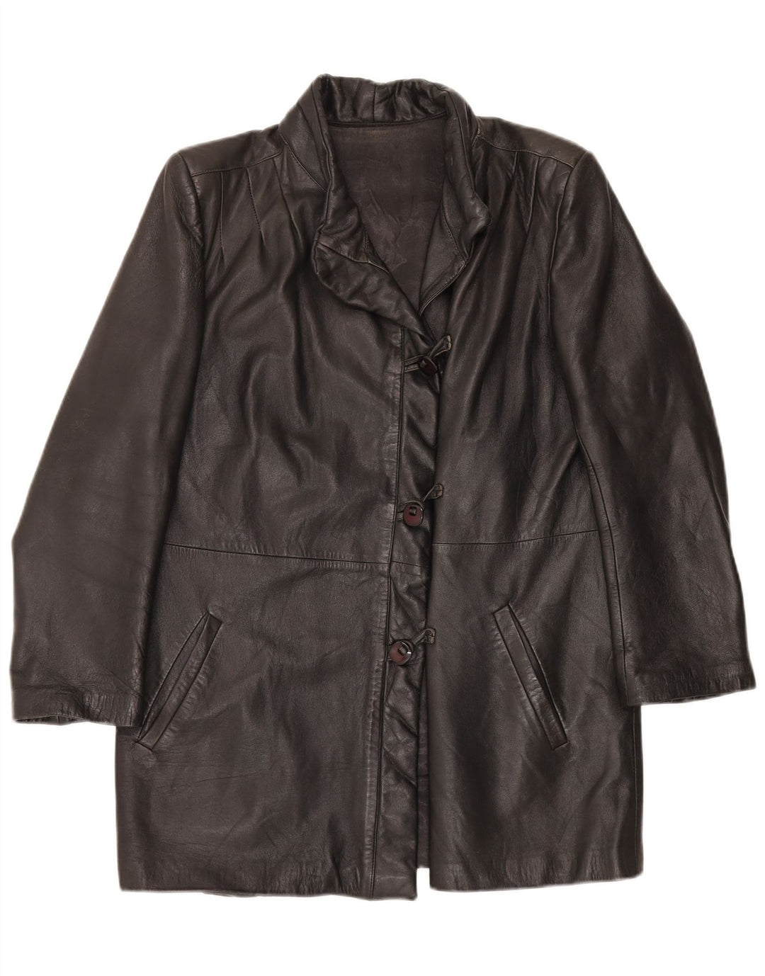 Cappotto in pelle da donna vintage IT 46 grande in pelle nera